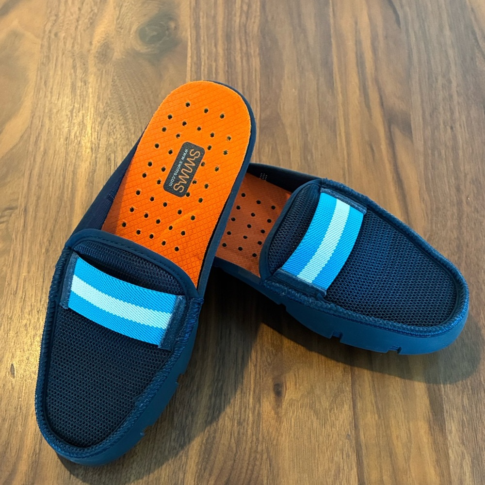 Swims Unisex Navy Blue and White loafer-style mules.